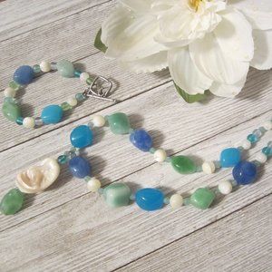 COOKIE LEE - Beautiful Turquoise/Ivory/Green Stone Necklace/Bracelet